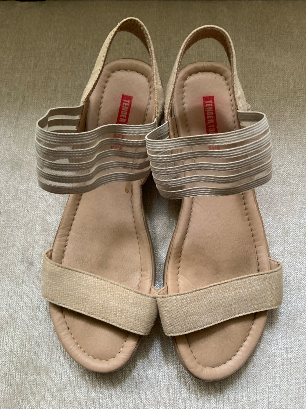 Neutral Beige Elastic-Strap Slingback Sandals for Women